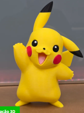 Action figure 3D do Pikachu em pose alegre